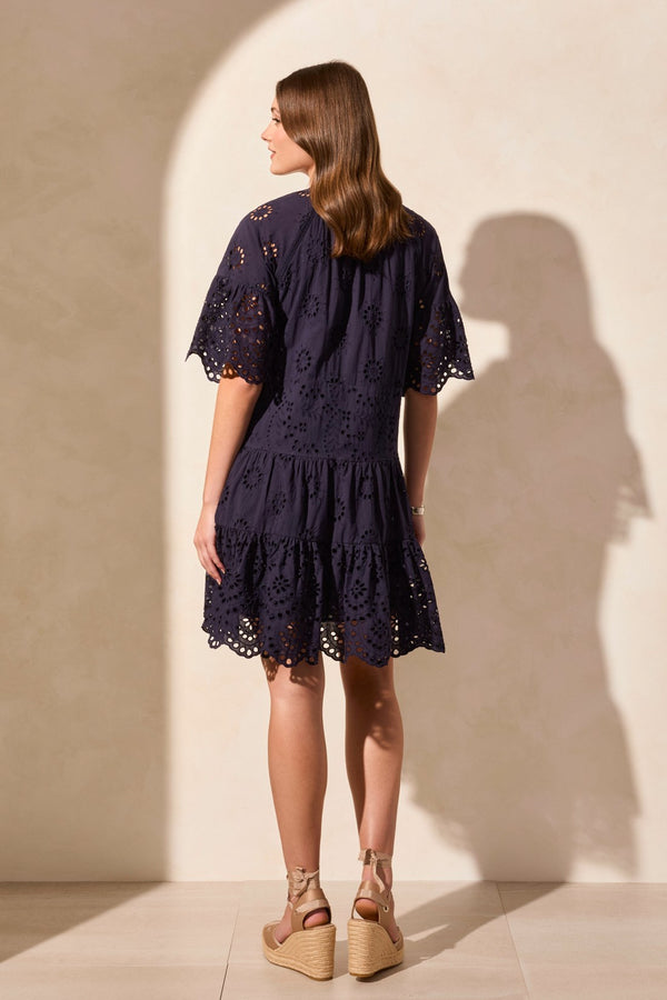 Tribal Robe Étagée En Coton Ajouré À Manches Courtes Volantées