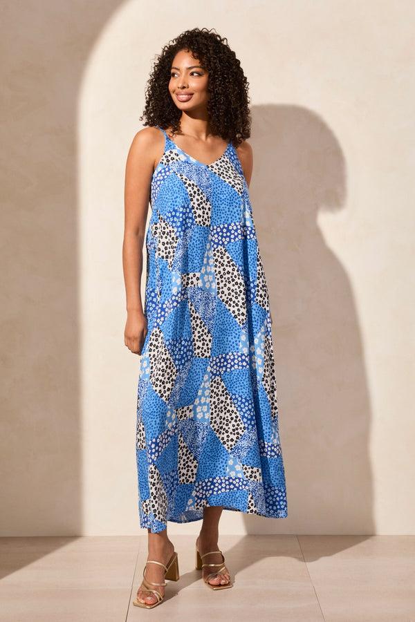 Tribal Robe Longue Sans Manches À Encolure En V En Challis Imprimé