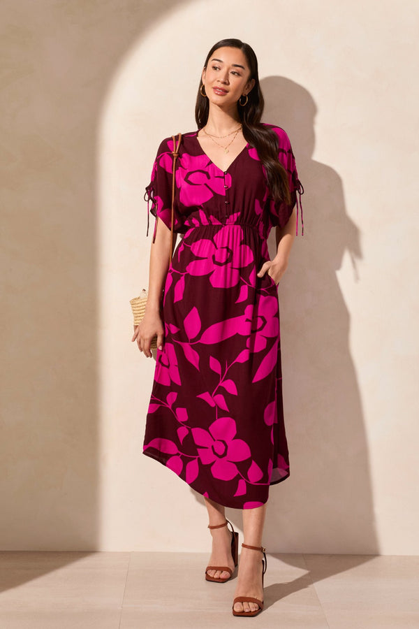 Tribal Robe Maxi Fluide À Manches Courtes Et Col En V