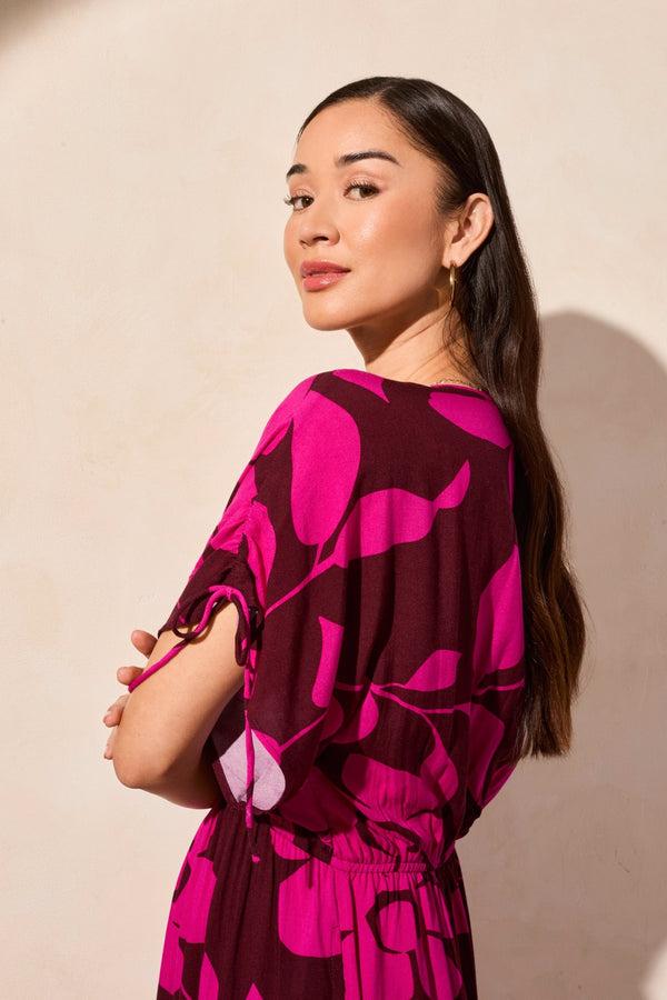 Tribal Robe Maxi Fluide À Manches Courtes Et Col En V