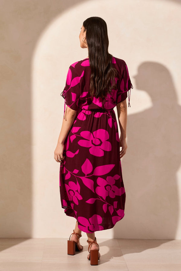 Tribal Robe Maxi Fluide À Manches Courtes Et Col En V