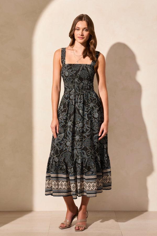 Tribal Robe Sans Manches En Crêpe Imprimé À Encolure Carrée Et Froncée