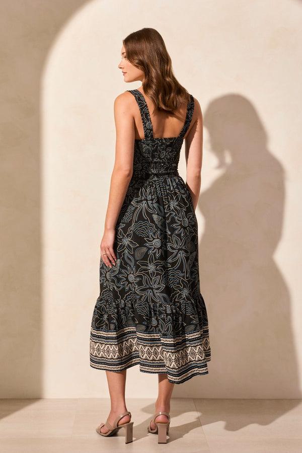 Tribal Robe Sans Manches En Crêpe Imprimé À Encolure Carrée Et Froncée