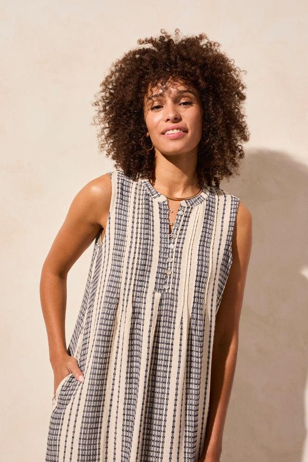 Tribal Robe Sans Manches Rayée À Plis Cousus Et Poches