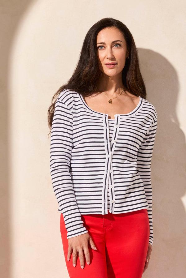 Tribal Cardigan Microcôtelé Rayé 2 En 1