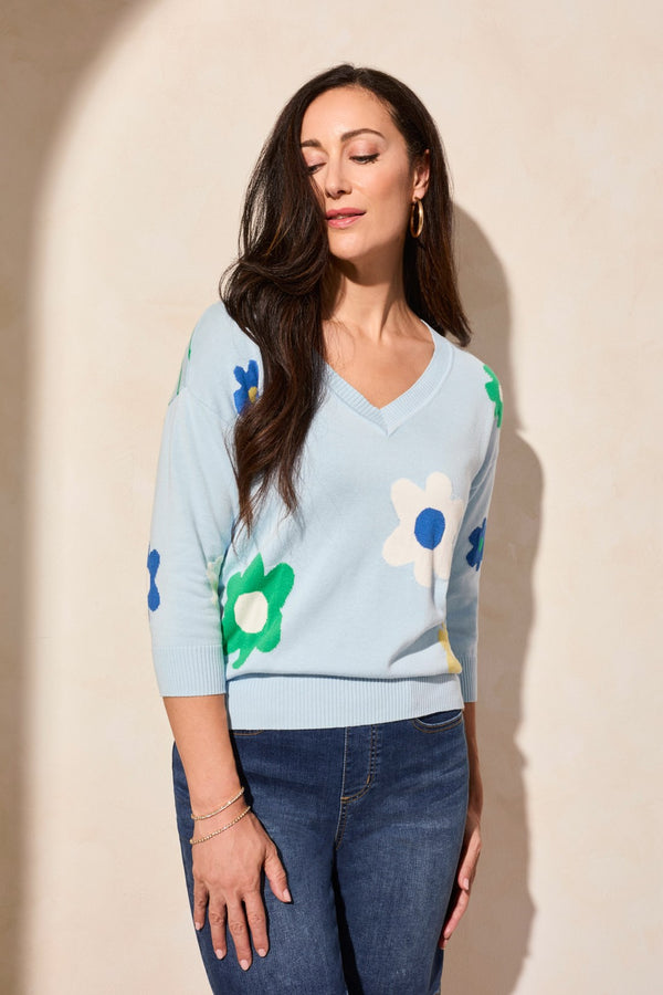 Tribal Chandail À Manches Trois-Quarts Et Col En V