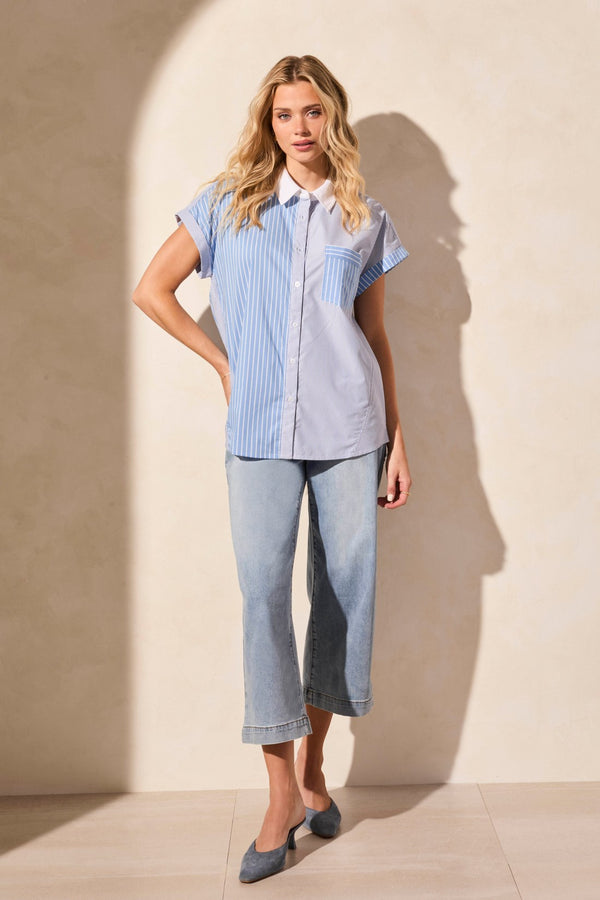 tribal Chemisier Rayé À Manches Courtes