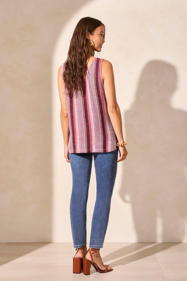 Tribal Débardeur En Mélande De Lin Rayé