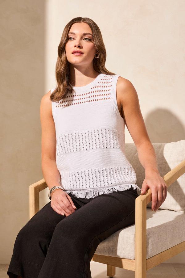 Tribal Haut Sans Manches À Col Rond Et Franges