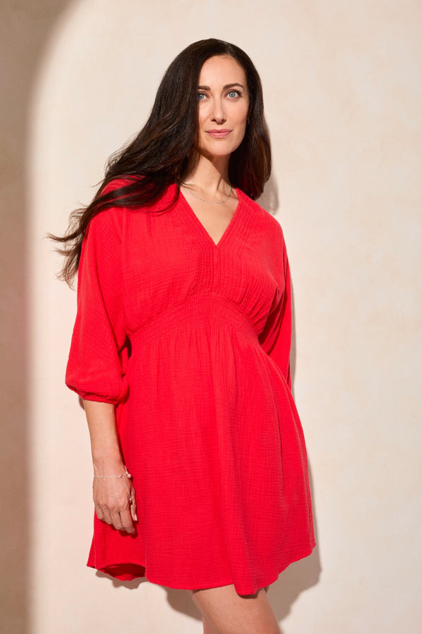 Tribal Robe À Manches Bouffantes Smockées