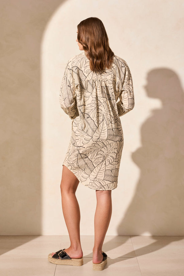 Tribal Robe Chemise À Manches Longues À Retrousser