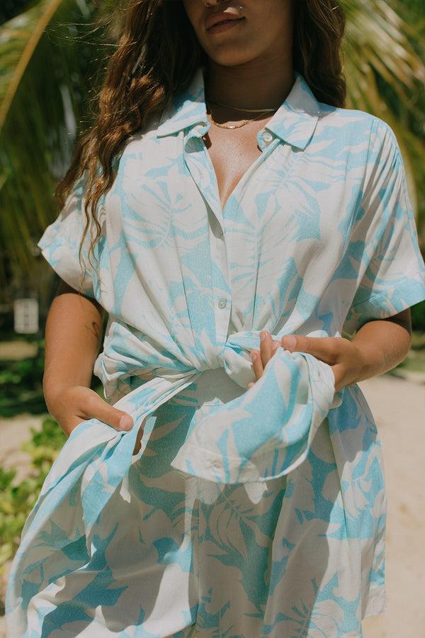 Tribal Robe Chemise Imprimée Avec Manches Courtes
