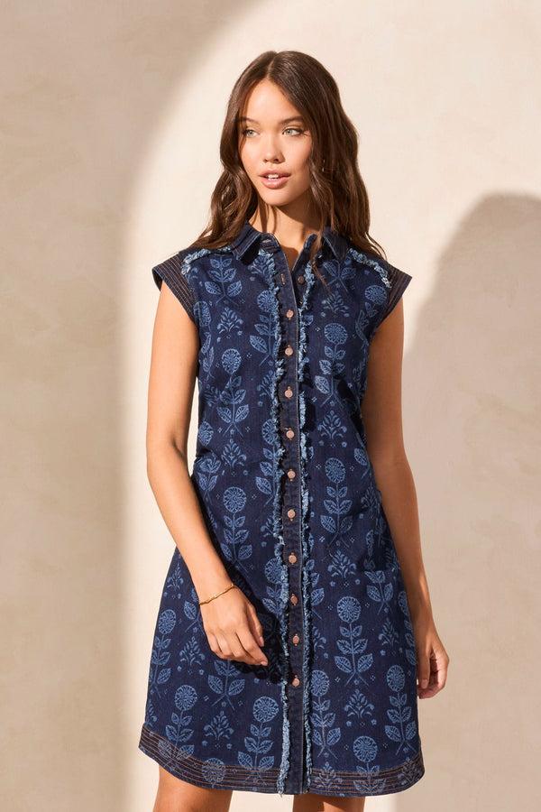Tribal Robe Chemise Sans Manches En Denim