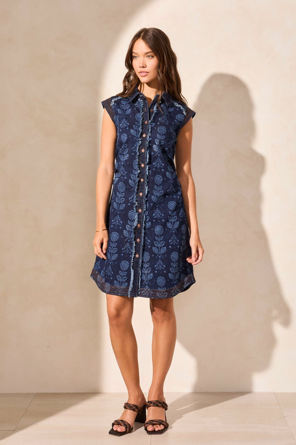 tribal Robe Chemise Sans Manches En Denim