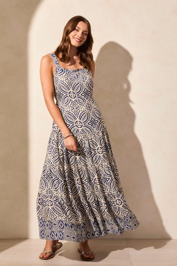 tribal Robe Maxi Étagée Sans Manches À Col Carré