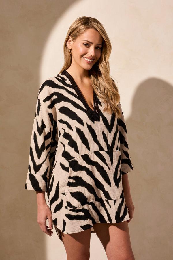 tribal Tunique À Manches Trois-Quarts Et Dentelle