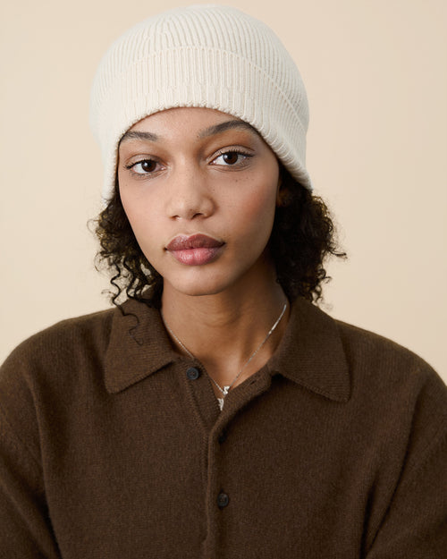 tricot Bonnet en cachemire Blanc Cassé Femme – Tricot