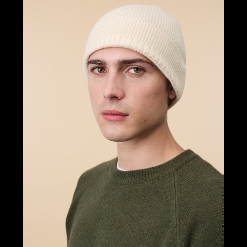 Tricot Bonnet En Cachemire Blanc Cassé Homme – Tricot