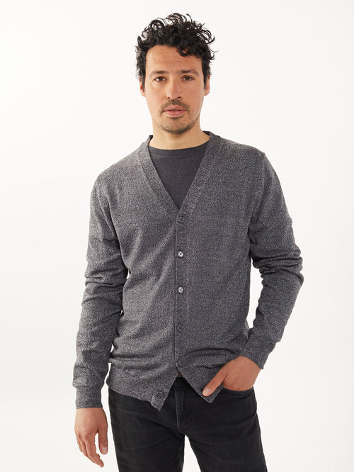 Tricot Cardigan En Laine Extrafine Gris Chiné Homme – Tricot