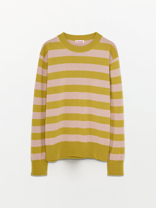 tricot Col rond cachemire et coton Jaune et rose Femme – Tricot