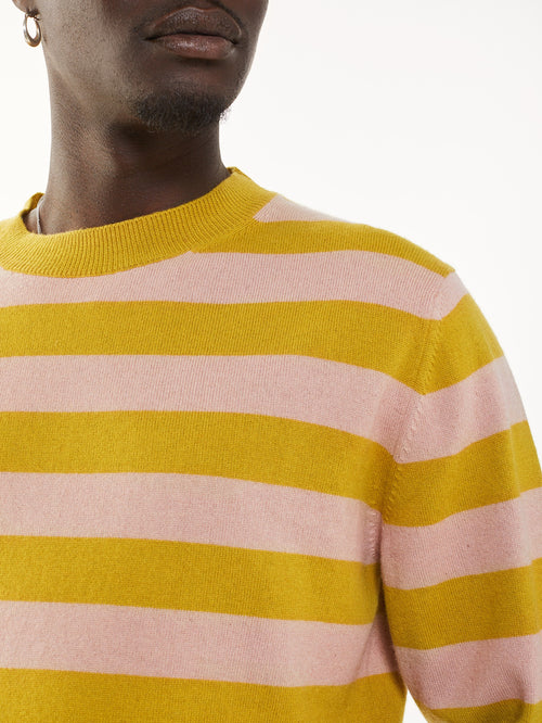 Tricot Col Rond Cachemire Et Coton Jaune Et Rose Homme – Tricot