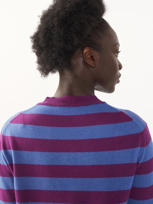 Tricot Col Rond Cachemire Et Coton Magenta Et Indigo Femme – Tricot
