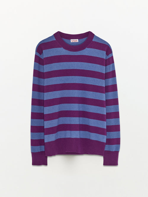 Tricot Col Rond Cachemire Et Coton Magenta Et Indigo Femme – Tricot