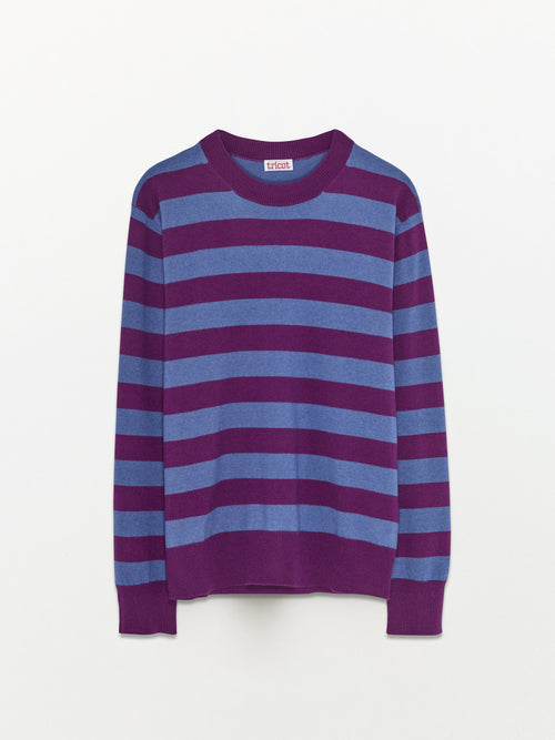 tricot Col rond cachemire et coton Magenta et indigo Homme – Tricot