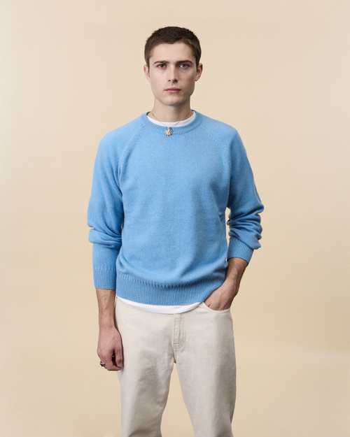 Tricot Col Rond En Cachemire Bleu Nina Homme – Tricot