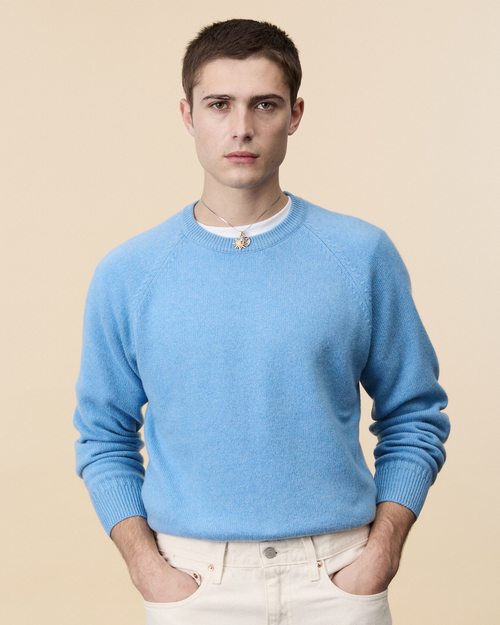 Tricot Col Rond En Cachemire Bleu Nina Homme – Tricot