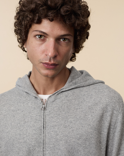 Tricot Hoodie Cachemire Léger Gris Clair Homme – Tricot