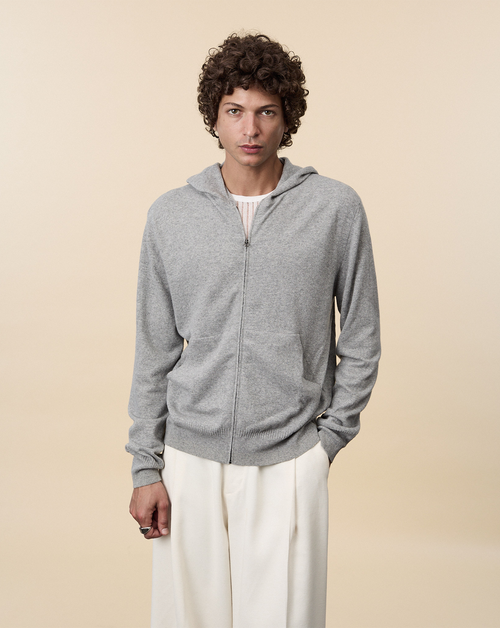 Tricot Hoodie Cachemire Léger Gris Clair Homme – Tricot