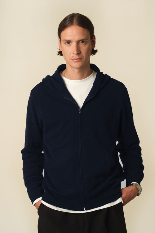 Tricot Hoodie Cachemire Léger Marine Foncé Homme – Tricot