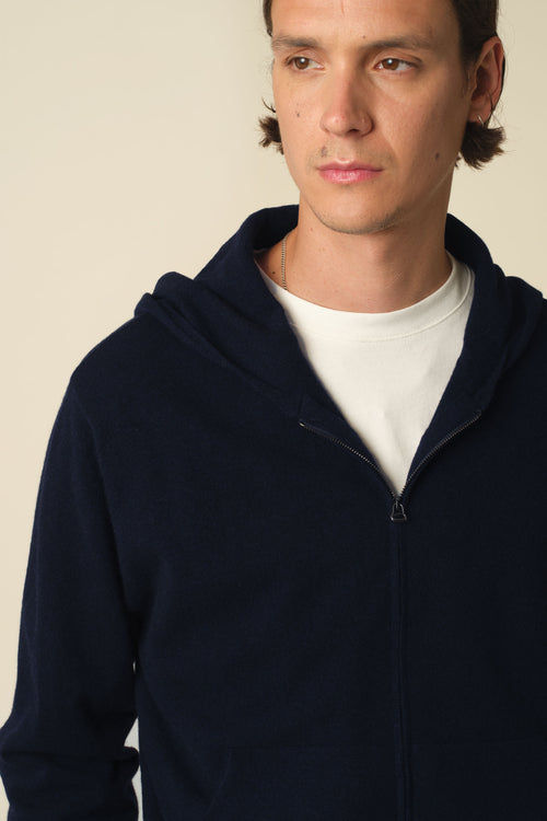 Tricot Hoodie Cachemire Léger Marine Foncé Homme – Tricot