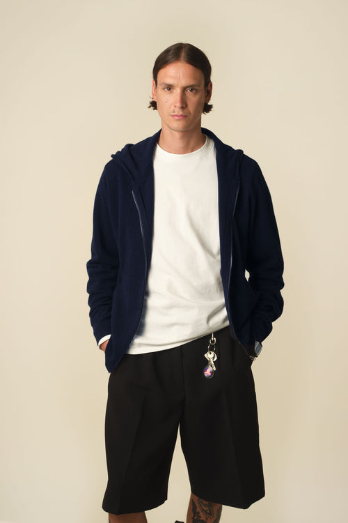 tricot Hoodie cachemire léger Marine foncé homme – Tricot