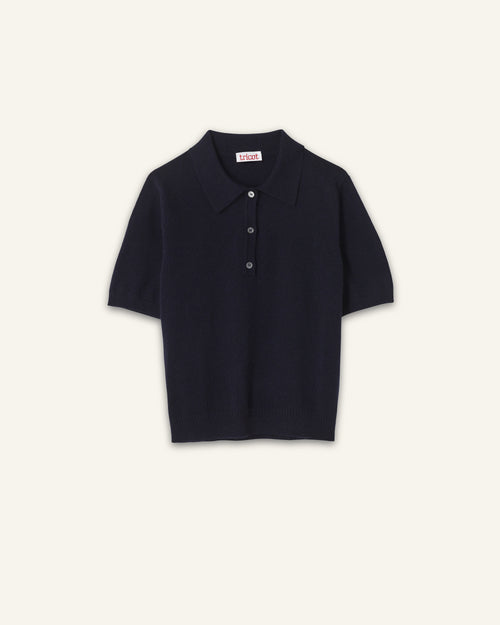 Tricot Petit Polo Cachemire Léger Marine Femme – Tricot