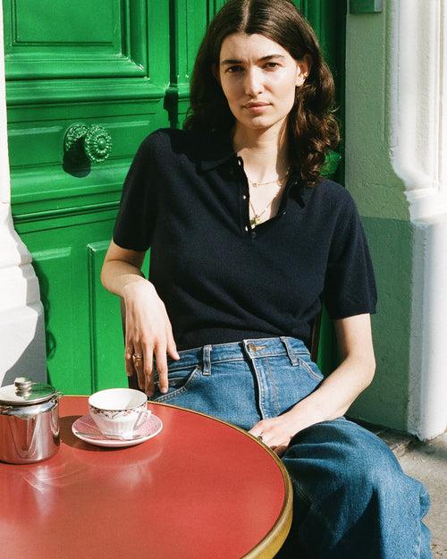 tricot Petit Polo cachemire léger Marine femme – Tricot