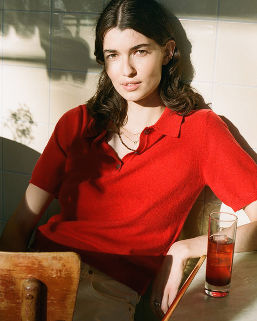 Tricot Petit Polo Cachemire Léger Rouge Femme – Tricot