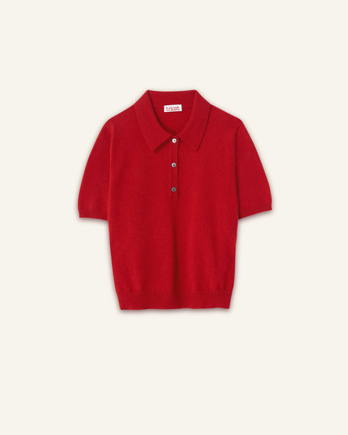 Tricot Petit Polo Cachemire Léger Rouge Femme – Tricot