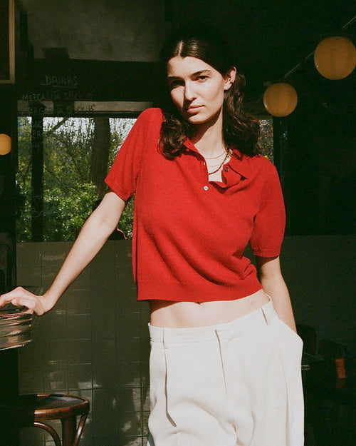 tricot Petit Polo cachemire léger Rouge femme – Tricot