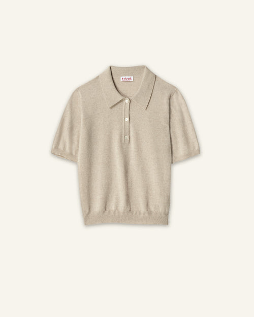 tricot Petit Polo Cachemire Léger Sable Femme – Tricot