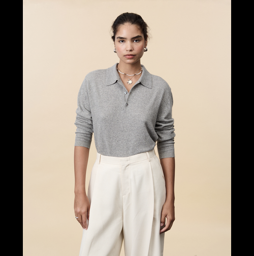 tricot Polo cachemire léger Gris clair femme – Tricot