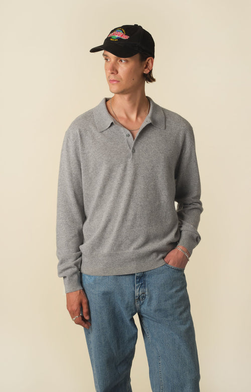 tricot Polo cachemire léger Gris clair homme – Tricot