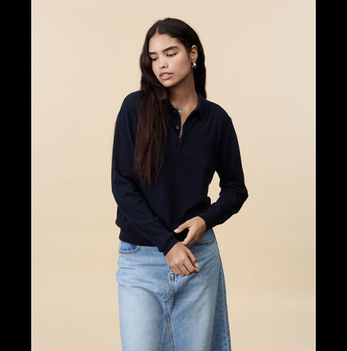 Tricot Polo Cachemire Léger Marine Foncé Femme – Tricot