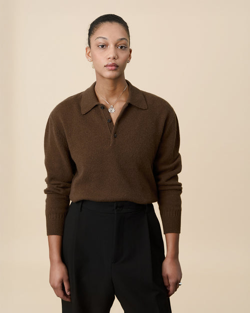Tricot Polo En Cachemire Marron Tricot X Sabah Femme