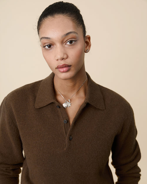 Tricot Polo En Cachemire Marron Tricot X Sabah Femme