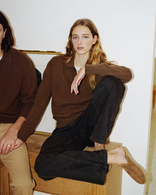 tricot Polo en cachemire Marron Tricot x Sabah Femme