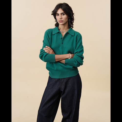 Tricot Polo En Cachemire Vert Bouteille Femme – Tricot