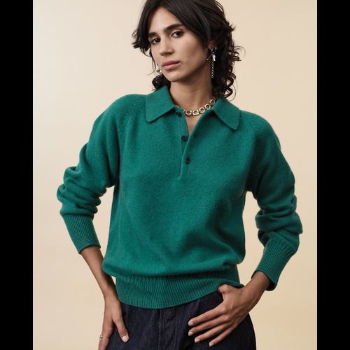 Tricot Polo En Cachemire Vert Bouteille Femme – Tricot