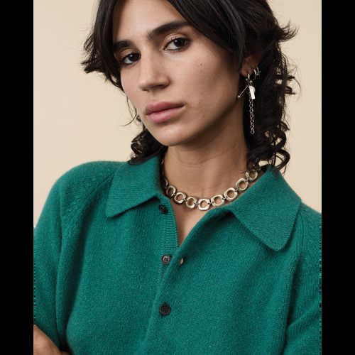Tricot Polo En Cachemire Vert Bouteille Femme – Tricot